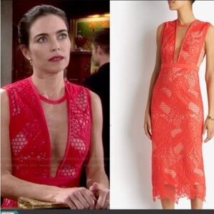 Manning Cartell Women's‎ Geranium Red Lace Sheath Midi Dress Size S